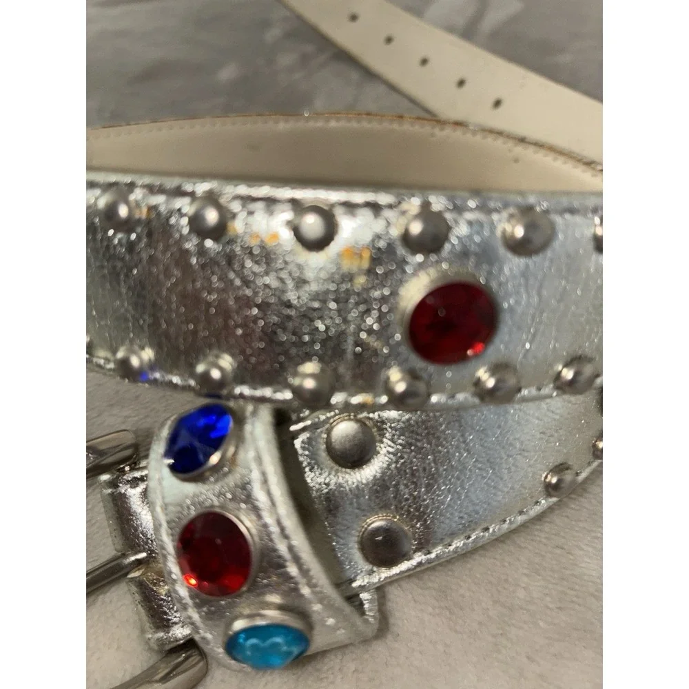 Vintage Belt Women's S/M Silver Rhinestone Belt Studded 80s Party Cowgirl 26-30